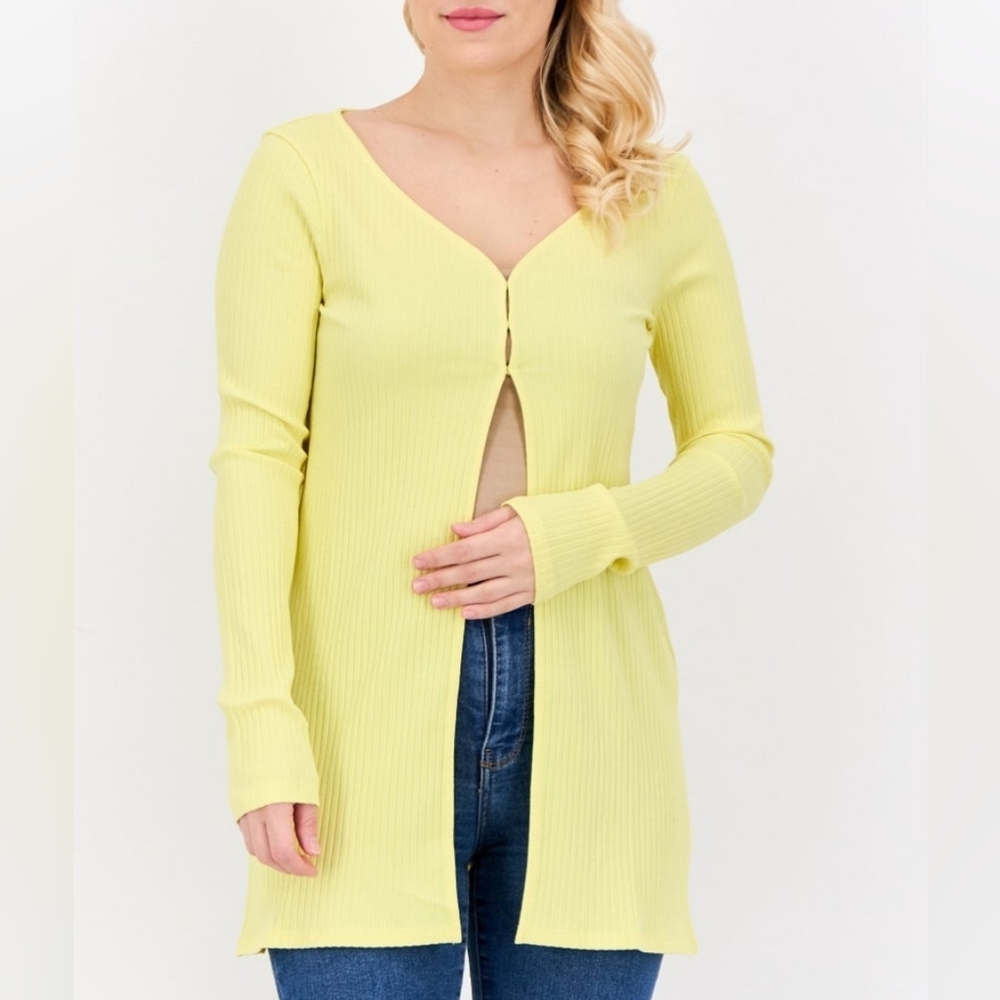 Mango Pastel Yellow Button Down Knit Cardigan Spring Stretch Size XS